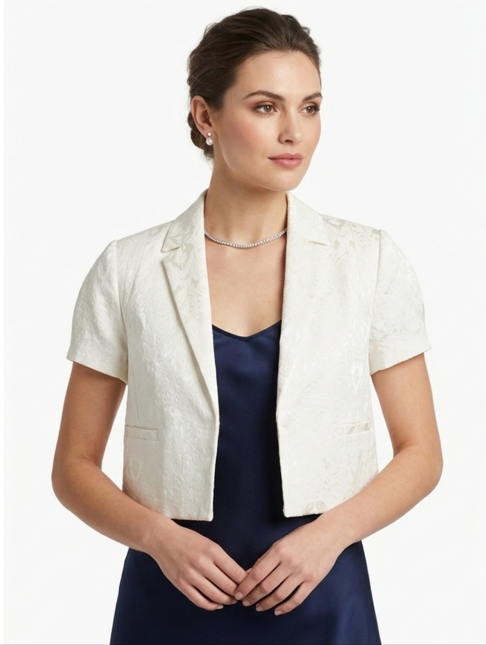 NWT 2013 Archive NAF NAF Paris Ivory Floral Jacquard Cropped Blazer